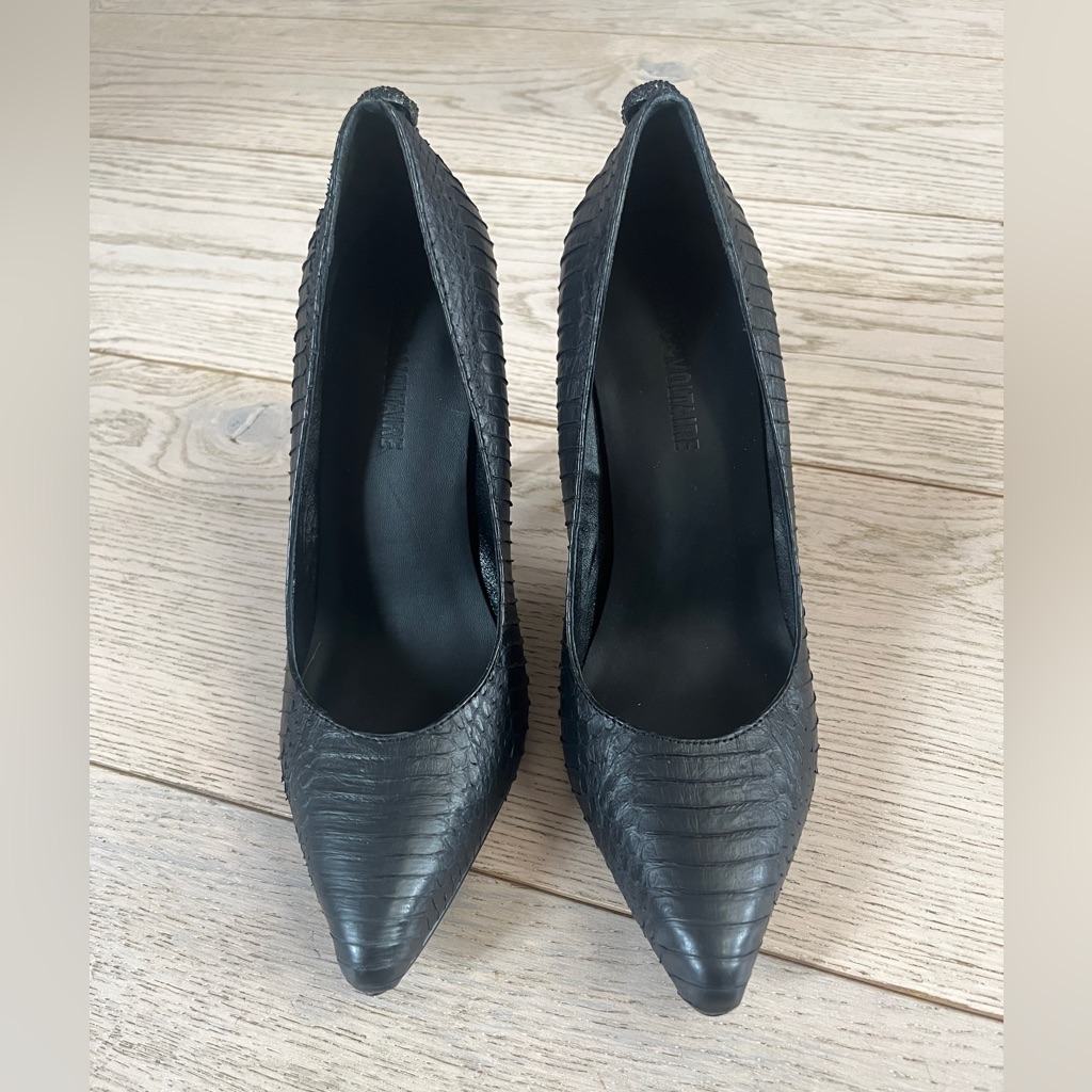 Zadig And Voltaire Snakeskin Skull Detail Black Pumps Nwt